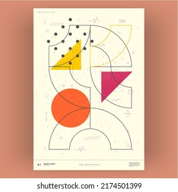 Abstract poster. Vector trendy illustrations of geometric shapes. Memphis and Bauhaus style designs. Modern painting for interior.