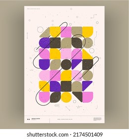 Abstract poster. Vector trendy illustrations of geometric shapes. Memphis and Bauhaus style designs. Modern painting for interior.