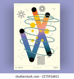 Abstract poster. Vector trendy illustrations of geometric shapes. Memphis and Bauhaus style designs. Modern painting for interior.