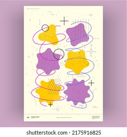 Abstract poster. Vector trendy illustrations of geometric shapes. Memphis and Bauhaus style designs. Modern painting for interior.