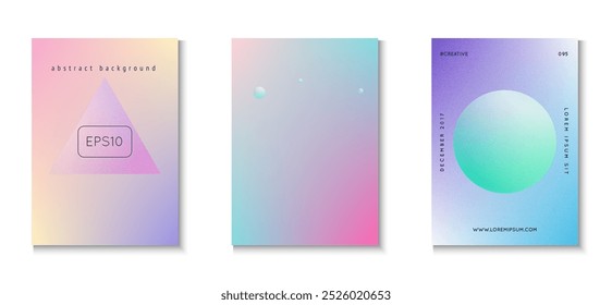 Abstract Poster. Vibrant Elements. Elegant Placard. Grainy Triangle Background. Purple Noise Minimal Set. Geometric Circle Collection. Holographic Shape. Blue Abstract Poster