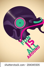 Abstract poster with vinyl. Vector illustration.