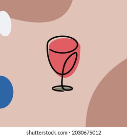 Abstract poster with wine glass icon. One line drawing style.