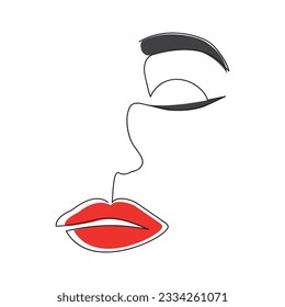 Abstract poster with woman face.One line drawing style.Vector