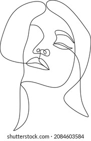 Abstract poster woman face. One line drawing style. Female beauty fashion minimalist concept. Contour face line art design for t-shirt fashion print, logo, emblem, template. Vector illustration
