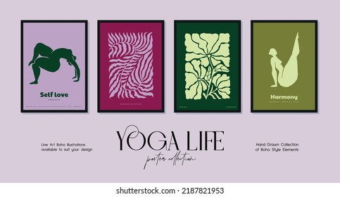 Abstract poster with woman silhouette in yoga pose for wall art gallery