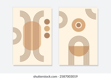 Abstract poster with zen geometric line arches, Linear outline retro patterns. Minimal boho simple vector illustration