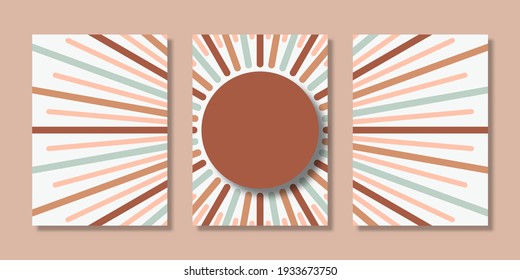 Abstract posters art set with boho style vector illustrations. Perfect for greeting card, poster, banner, flyer, social media post, feed, story, fleet.