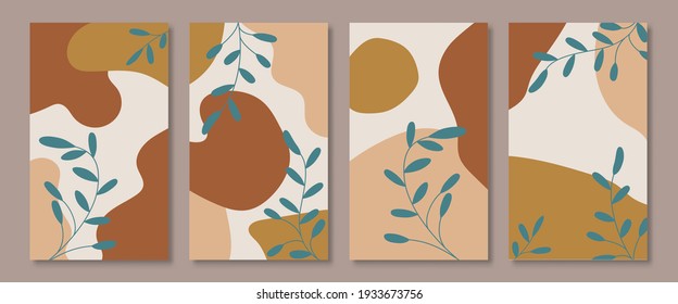 Abstract posters art set with boho style vector illustrations. Perfect for greeting card, poster, banner, flyer, social media post, feed, story, fleet.