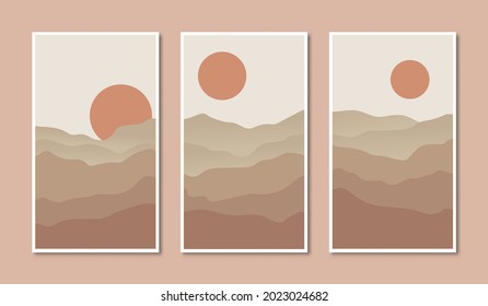 Abstract posters art set with boho style vector illustrations. Perfect for greeting card, poster, banner, flyer, social media post, feed, story, fleet.