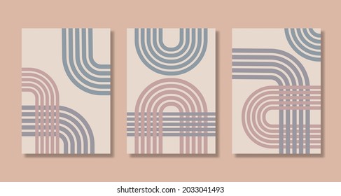 Abstract posters art set with boho style vector illustrations. Perfect for greeting card, poster, banner, flyer, social media post, feed, story, fleet.
