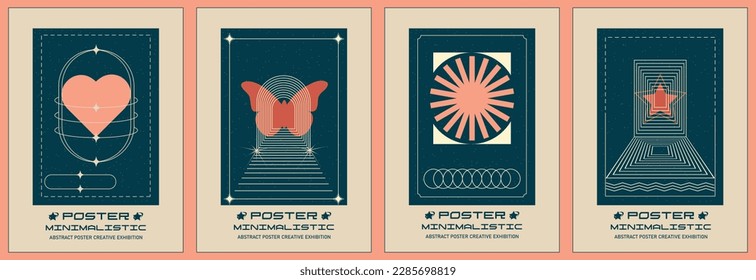 Afiches abstractos, afiches de patrones geométricos Bauhaus Diseños geométricos modernos con formas y elementos simples. Arte Moderno.
