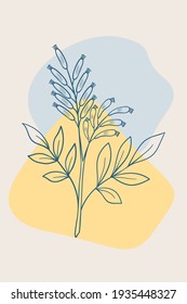 Abstract  posters with bitter herbs bitter-wood. Abstract geometric elements and flowers, leaves and berries. Great design for social media, postcards, print.
