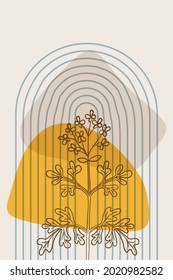 Afiches abstractos con hierbas amargas hierba de gracia (Ruta graveolens), o rue común. Resumen de elementos geométricos y flores, hojas y bayas. Gran diseño para medios sociales, postales, impresos.