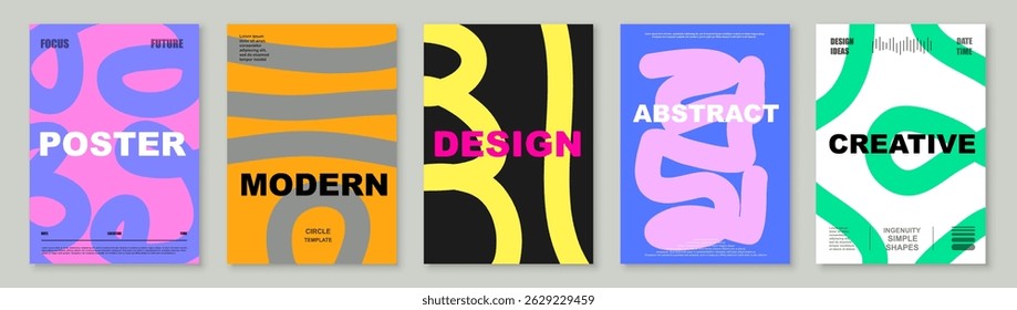 Fondo de diseño de carteles o cubiertas Abstractas. Establecer la tarjeta de la cubierta de la Plantilla con diferentes líneas geométricas, círculos, ondas. Textura coloreada moderna para el Anuncio, cubierta, patrón de Fondo de pantalla
