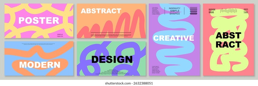 Fondo de diseño de carteles o cubiertas Abstractas. Establecer la tarjeta de la cubierta de la Plantilla con diferentes líneas geométricas, círculos, ondas. Textura de color moderno para el Anuncio, cubierta, patrón de Fondo de pantalla - Vector