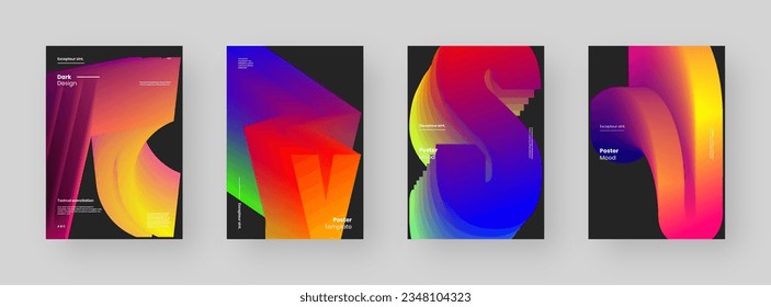 Abstract Posters Design collection. Vertical A4 format. Modern placard kit. Strict and discreet brochure. Colorful 3d form composition