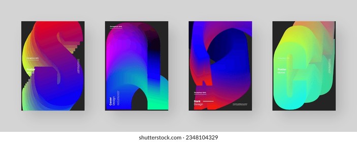Abstract Posters Design collection. Vertical A4 format. Modern placard kit. Strict and discreet brochure. Colorful 3d form composition