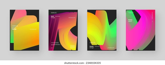 Resumen de la colección Diseño de afiches. Formato vertical A4. Kit de carteles moderno. Folleto estricto y discreto. Composición de forma 3d colorida