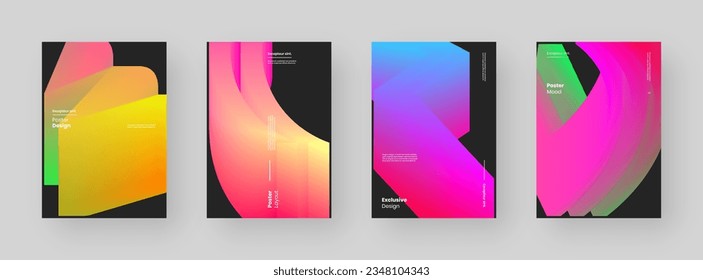 Abstract Posters Design collection. Vertical A4 format. Modern placard kit. Strict and discreet brochure. Colorful 3d form composition