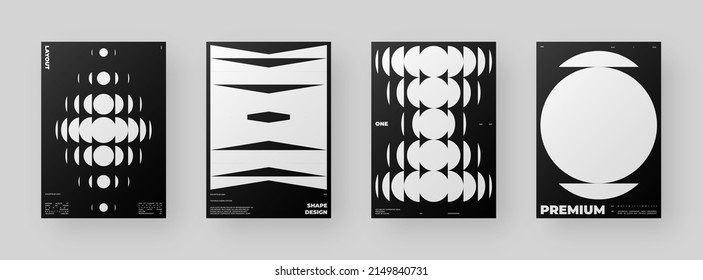 Abstract Posters Design kit. Vertical A4 format. Modern placard collection. Refraction and Distortion Glass Effect. Minimal vector illustration.