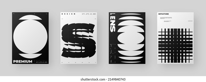 Abstraktes Posters Design Kit. Vertikales A4-Format. Moderne Plakatkollektion. Refraktion und Verzerrungswirkung des Glases. Minimale Vektorgrafik.