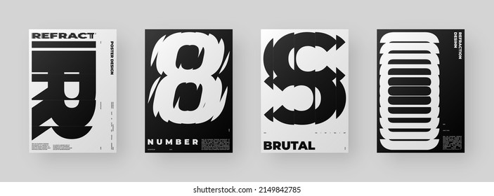 Resumen del kit de diseño de afiches. Formato vertical A4. Colección moderna de carteles. Efecto Refracción y Distorsión del Vaso. Ilustración vectorial mínima.