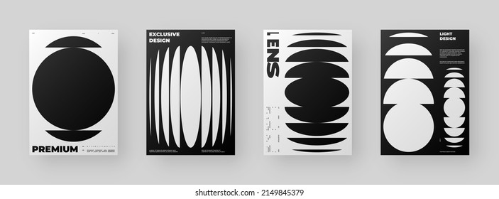 Abstract Posters Design kit. Vertical A4 format. Modern placard collection. Refraction and Distortion Glass Effect. Minimal vector illustration.