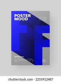 Abstract Posters Design kit. Vertical A4 format. Modern placard collection. Strict and discreet brochure. Blue letter, 3D type illusion. Impossible figure.