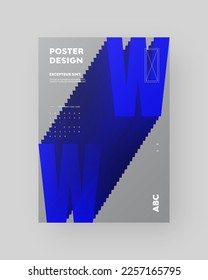 Abstract Posters Design kit. Vertical A4 format. Modern placard collection. Strict and discreet brochure. Blue letter, 3D type illusion. Impossible figure.
