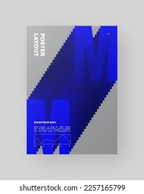 Abstract Posters Design kit. Vertical A4 format. Modern placard collection. Strict and discreet brochure. Blue letter, 3D type illusion. Impossible figure.