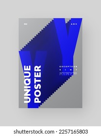 Abstract Posters Design kit. Vertical A4 format. Modern placard collection. Strict and discreet brochure. Blue letter, 3D type illusion. Impossible figure.