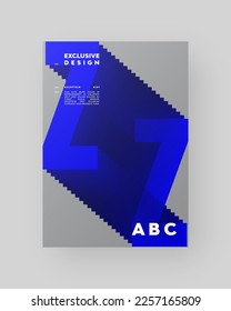 Resumen del kit de diseño de afiches. Formato vertical A4. Colección moderna de carteles. Folleto estricto y discreto. Letra azul, ilusión tipo 3D. Figura imposible.