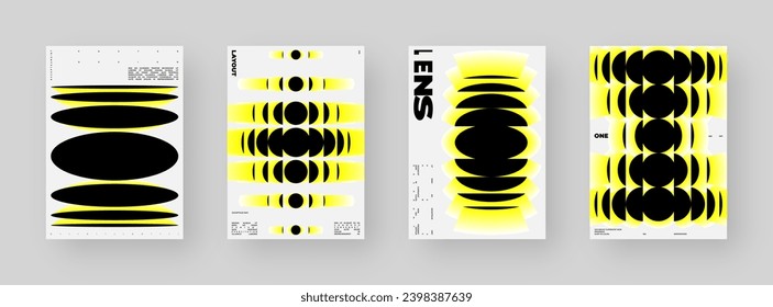 Abstract Posters Design set. Vertical A4 format. Modern placard collection. Refraction and Distortion Glass Effect. Minimal vector illustration.