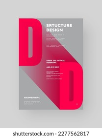Abstraktes Posterdesign. Vertikales A4-Format. Moderner Platz. Strenge und diskrete Broschüre. Roter Brief, 3D-Komposition.