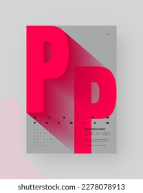 Abstract Posters Design. Vertical A4 format. Modern placard. Strict and discreet brochure. Red letter, 3D type composition.