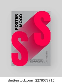 Abstract Posters Design. Vertical A4 format. Modern placard. Strict and discreet brochure. Red letter, 3D type composition.