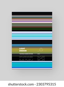 Abstraktes Posterdesign. Vertikales A4-Format. Moderner Platz. Strenge und diskrete Broschüre. Stretchige Pixel-Effekt, bunter Streifen, Geschwindigkeits-Farbverlauf.