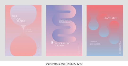 Abstract posters with gradient designs. Gradient colors create modern design. Perfect for marketing, business tips, and creative engagement. Gradient pastel marketing template vector set.