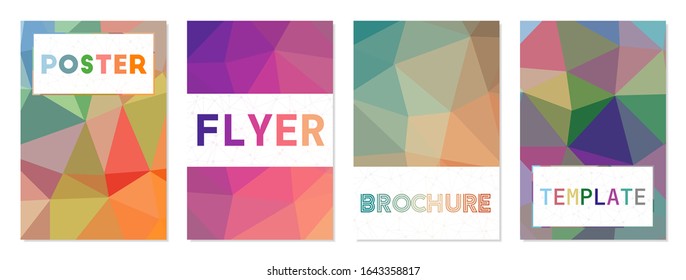Abstract posters set. Can be used as cover, banner, flyer, poster, business card, brochure. Beautiful geometric background collection. Radiant vector illustration.