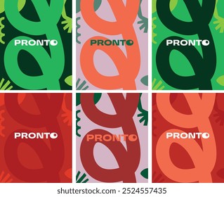 abstract posters set collage of different colored labels food