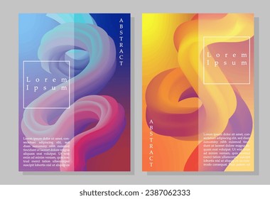 Abstract posters set. Colorful gradient geometric figures. Orange and blue swirls. Abstract creativity and art. Flyer, booklet or leaflet. Cartoon flat vector collection isolated on grey background