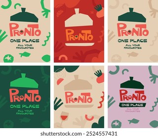 abstract posters set coocking restaurant bistro