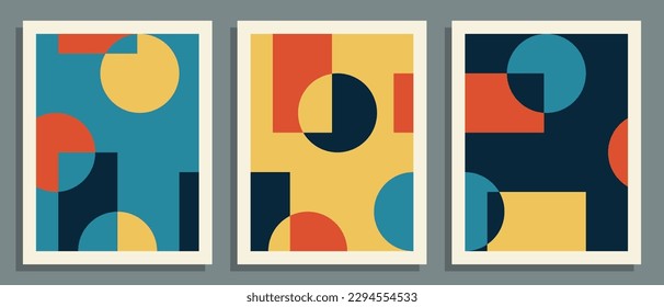 Afiches abstractos puestos. Cubierta geométrica, plantilla de fondo. Ilustración vectorial.