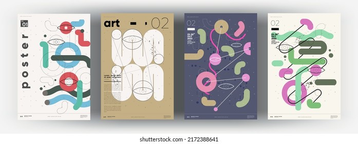 Abstract posters. Set of vector illustrations. Memphis and Bauhaus style designs. Modern paintings for interior.