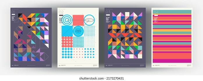 Abstract Posters. Set Of Vector Illustrations. Memphis And Bauhaus Style Designs. Modern Paintings For Interior.