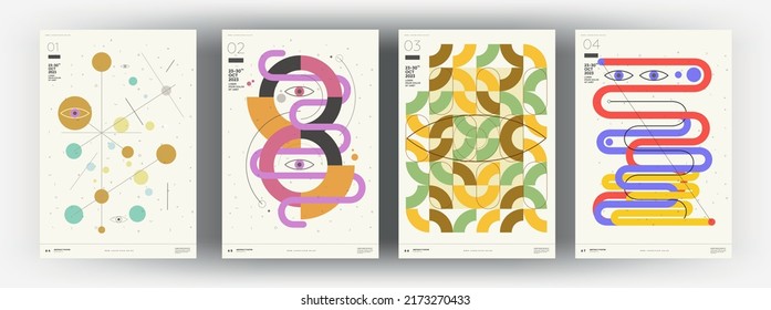 Abstract posters. Set of vector illustrations. Memphis and Bauhaus style designs. Modern paintings for interior.