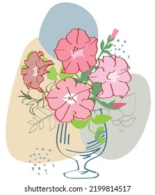 Abstract posters with vases. Trendy still life collage with pot, fruit, vase and tropical palm leaf