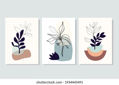 Abstract posters, wall art decoration, line art vector illustration, floral, modern minimalist contemporary design