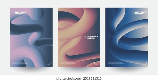 Cartazes abstratos com formas de gradiente ondulado. Ilustração vetorial. 